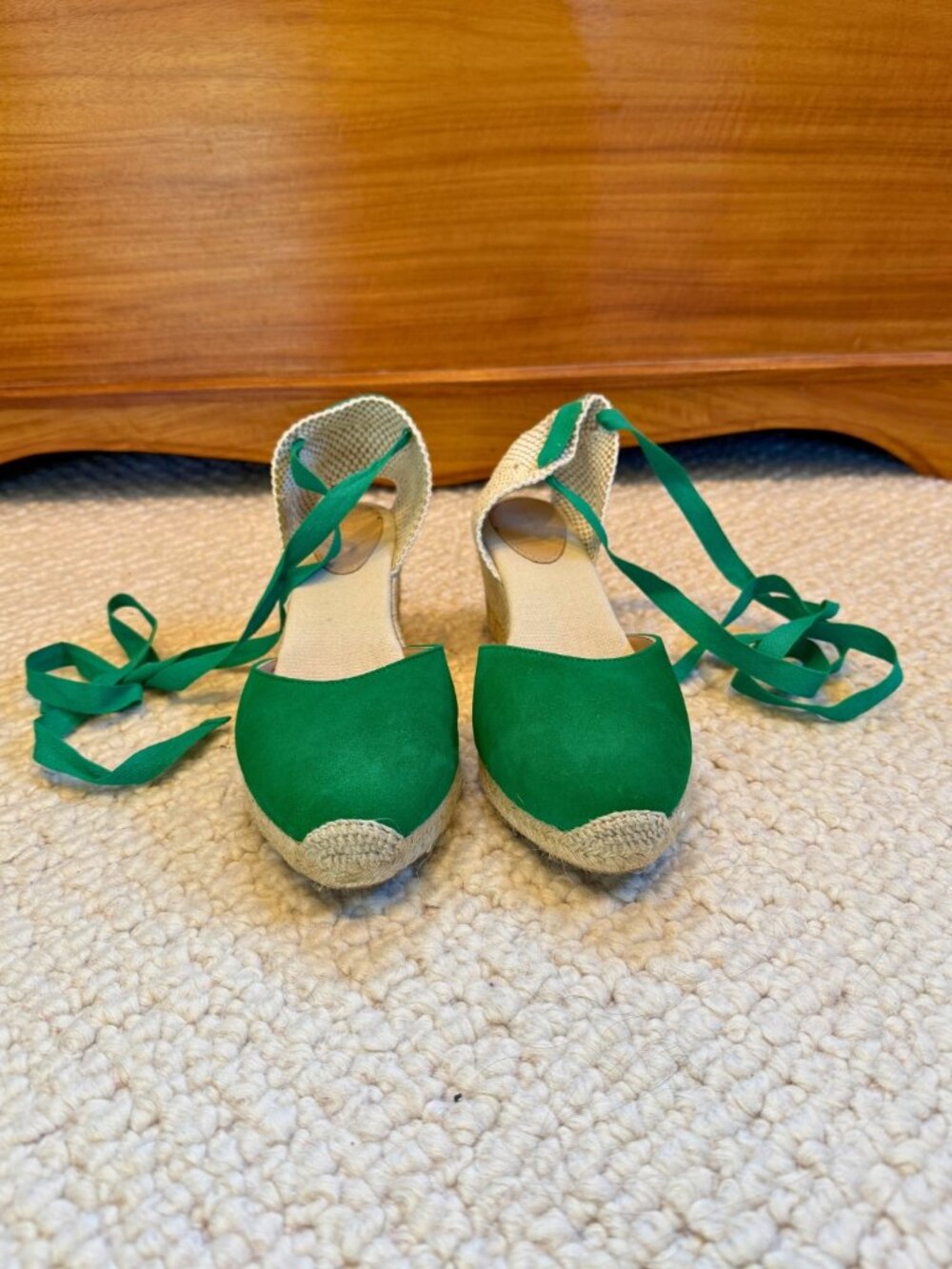 Boden Cassie High Wedge Suede Lace Up Espadrilles - Green - Size 11